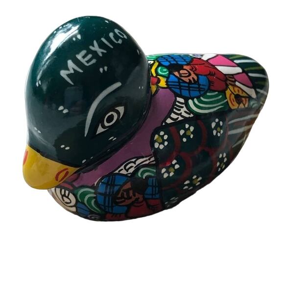 Tonala Mexican Terracotta Hand Painted Folk Art Pottery Duck Figure Figurine - Picture 5 of 5